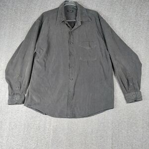 VAN HEUSEN MENS BLACK SUEDE FEEL 100% POLYESTER BUTTON DOWN SHIRT SIZE LARGE